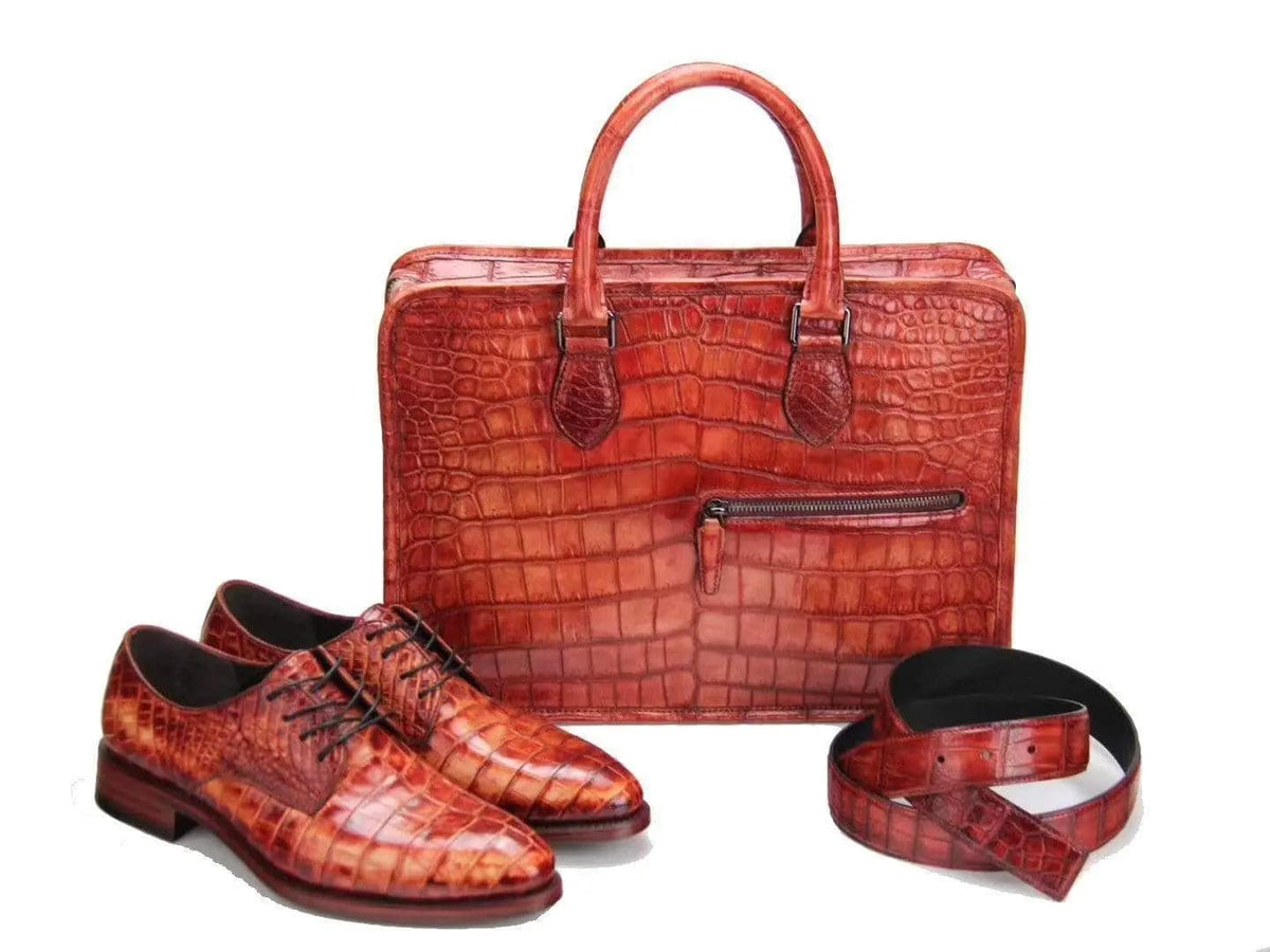 Crocodile Leather Crossbody Laptop Business Bag