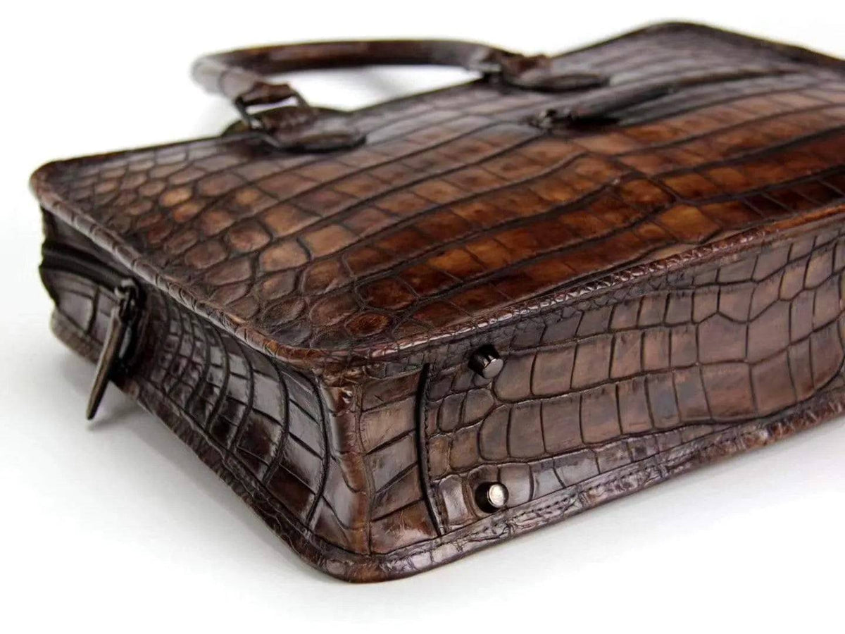 Crocodile Leather Crossbody Laptop Business Bag