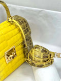 Crocodile Leather Top Handle Cross Body Bag  Himalaya Yellow Rossie Viren