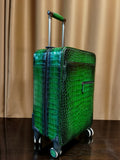 Retro Green Crocodile  Leather Trolley/Roll Aboard Suitcase Weekend/Travel Bag Trolley Case Universal Wheels 20-Inch