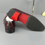 Men's Crocodile Leather Loafers Slip-On Dress Shoes Vintage Wine Red
