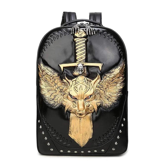 Fashion Punk Rivets Backpack 3D Wing Wolf - Warrior Cartoon Backpack Knapsacks
