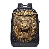 Fashion Unisex Rivets Waterproof 3D Angry Lion Statue Backpack Laptop Computer Knapsack
