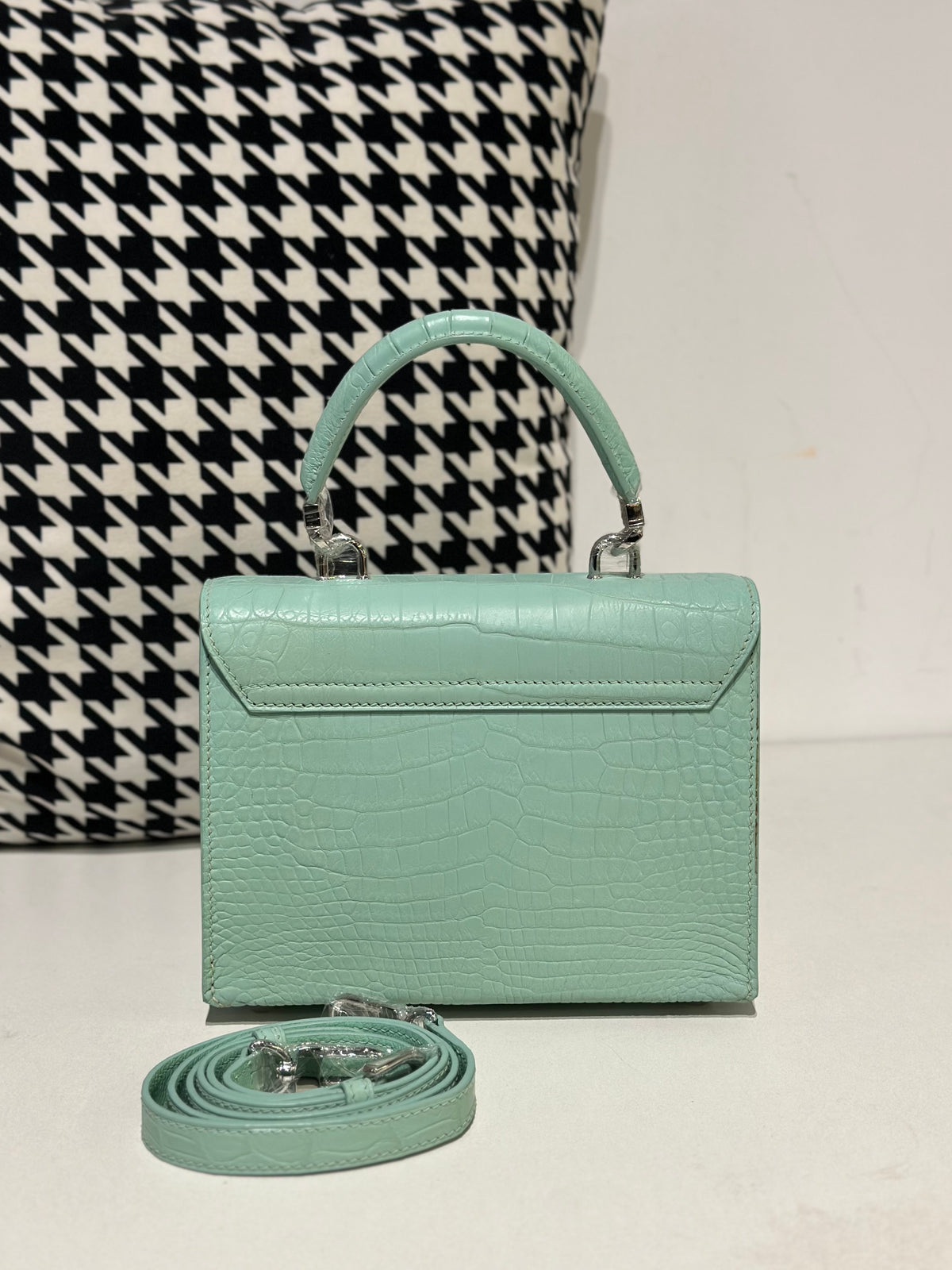 Crocodile Leather Top Handle Bag Green