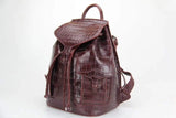 Genuine Crocodile Belly  Leather Backpack Wine Red