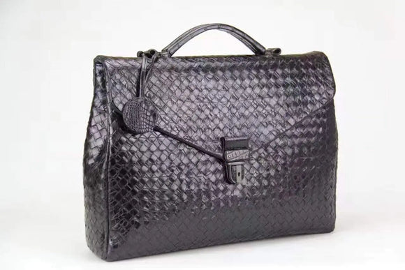 Genuine Crocodile Belly Leather Woven Large Briefcase