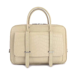 Genuine Crocodile Leather  Postman Bag Mens  Messenger Bussiness Document Travel Laptop Briefcase  Bags Cream