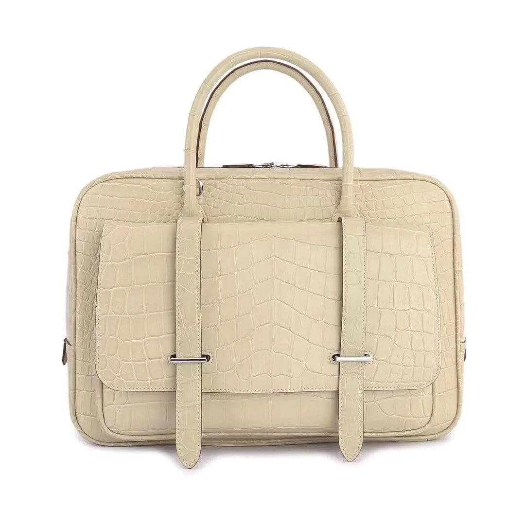 Genuine Crocodile Leather Postman Bag Mens Messenger Bussiness Document Travel Laptop Briefcase Bags Cream