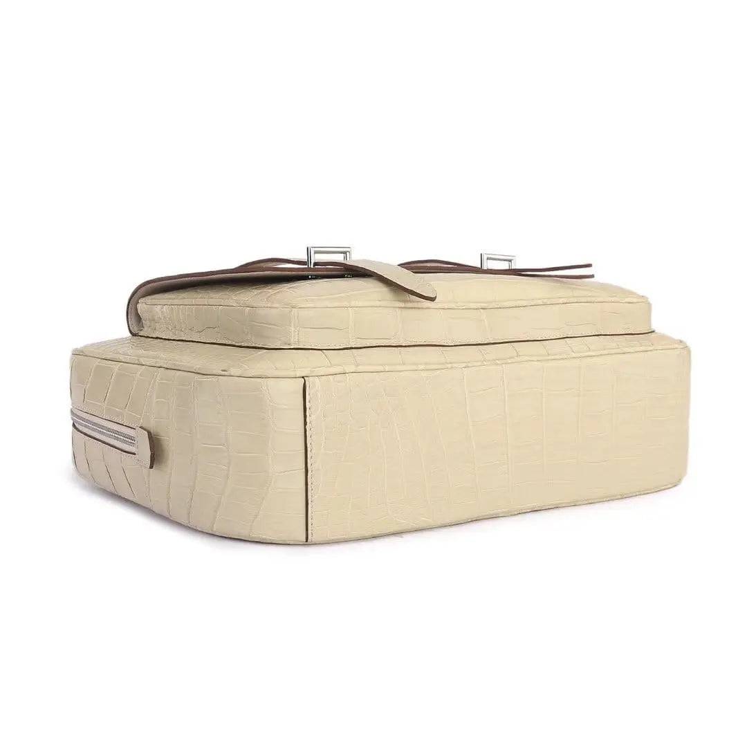 Genuine Crocodile Leather Postman Bag Mens Messenger Bussiness Document Travel Laptop Briefcase Bags Cream