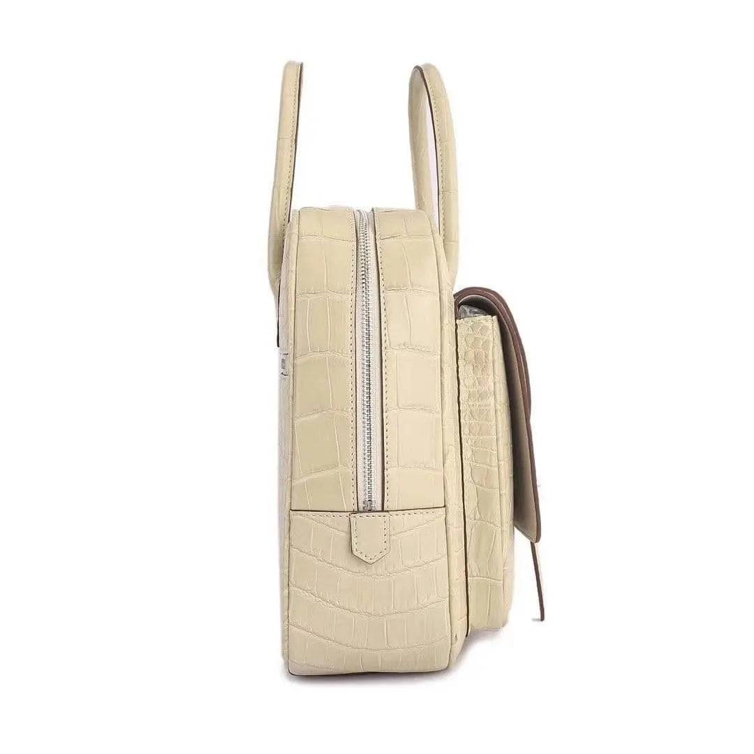 Genuine Crocodile Leather Postman Bag Mens Messenger Bussiness Document Travel Laptop Briefcase Bags Cream