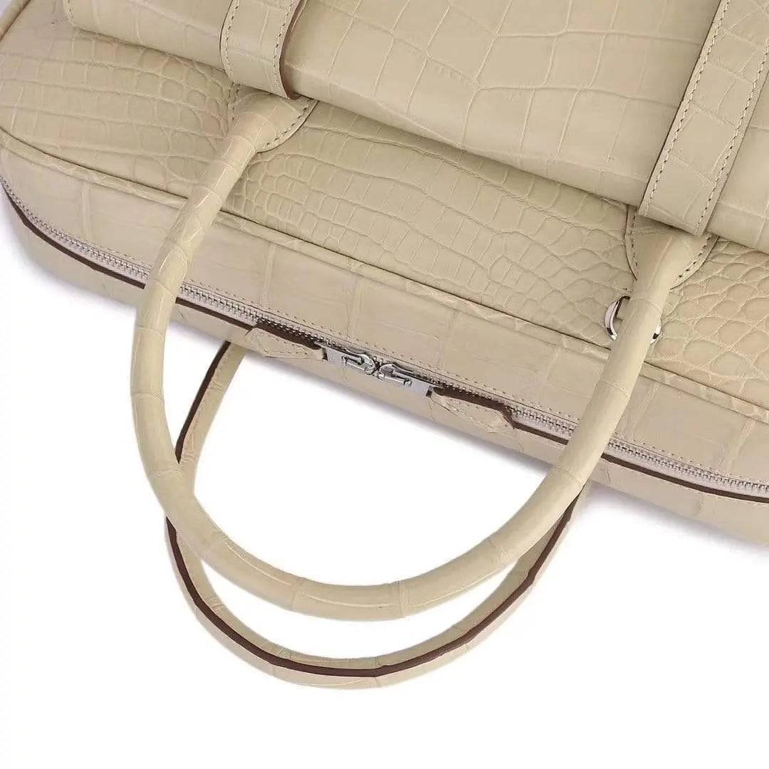 Genuine Crocodile Leather Postman Bag Mens Messenger Bussiness Document Travel Laptop Briefcase Bags Cream