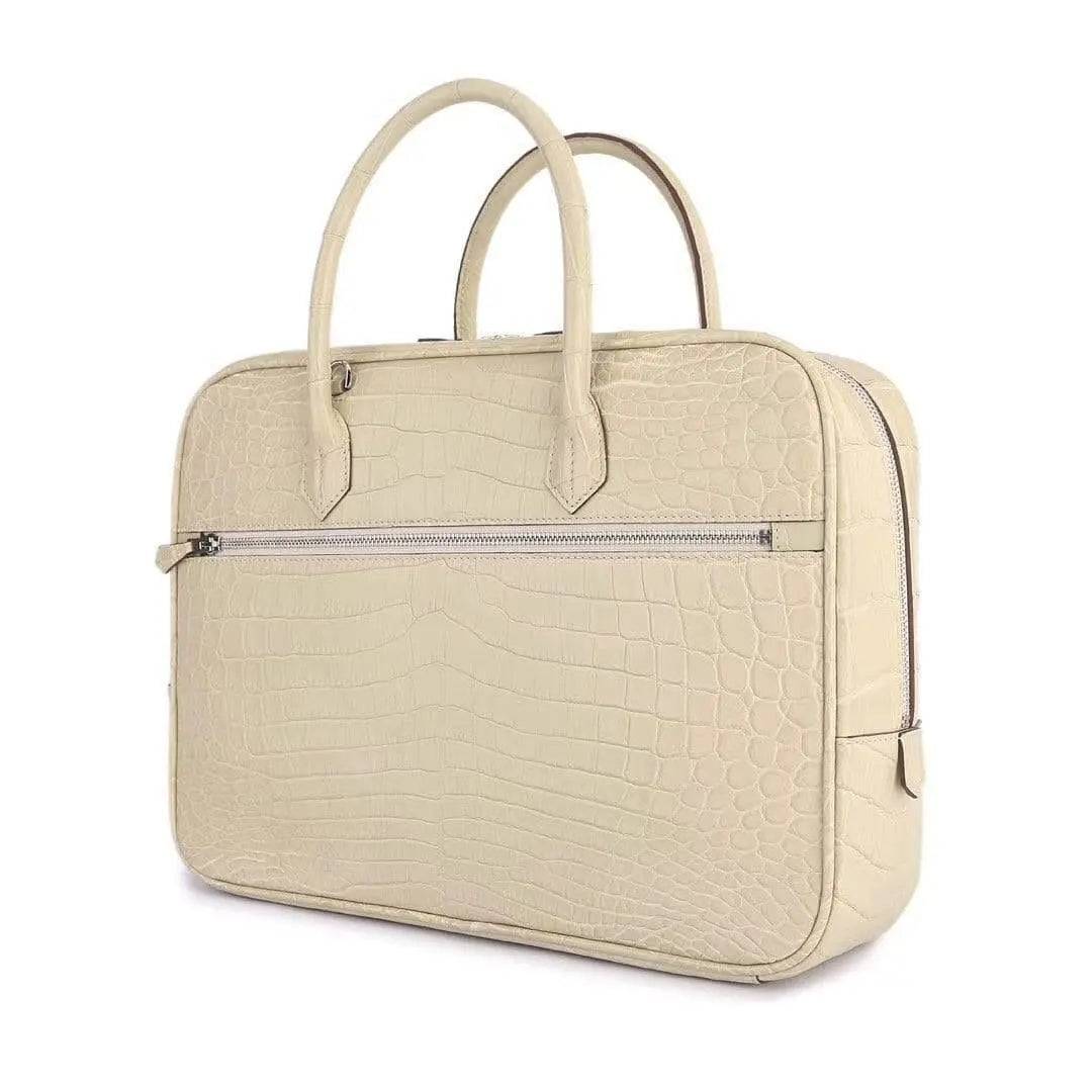 Genuine Crocodile Leather Postman Bag Mens Messenger Bussiness Document Travel Laptop Briefcase Bags Cream