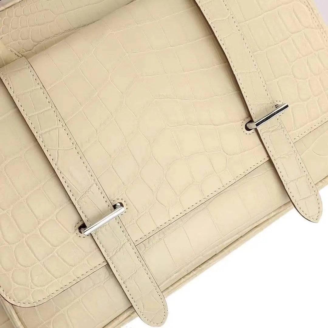 Genuine Crocodile Leather Postman Bag Mens Messenger Bussiness Document Travel Laptop Briefcase Bags Cream