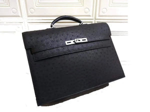 Genuine Ostrich Leather Briefcase Top Handle Bag