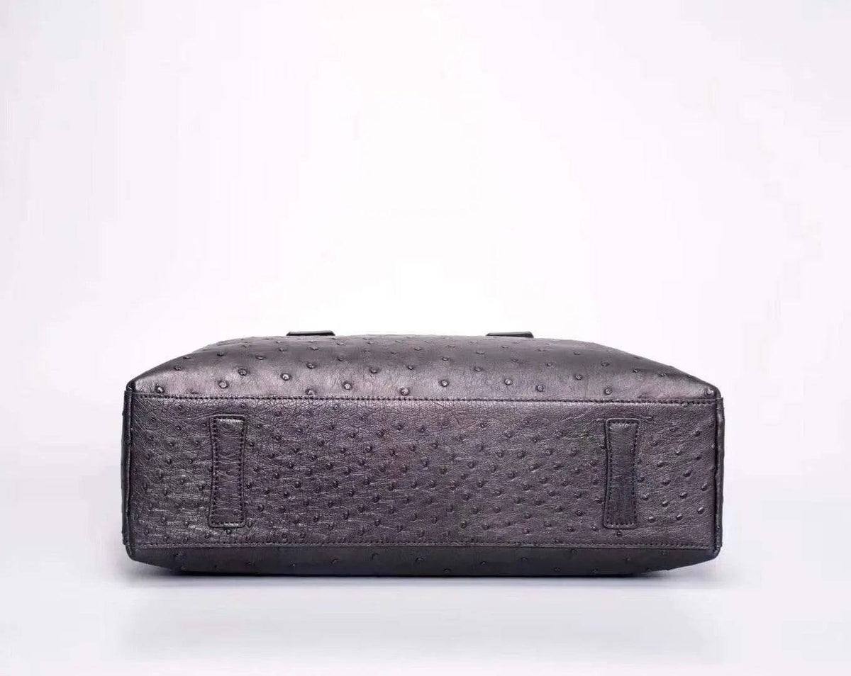 Genuine Ostrich Leather Briefcase Tote Bag Black