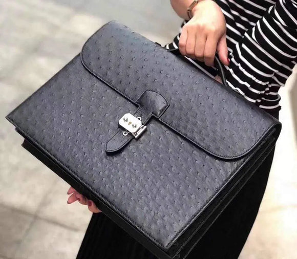 Genuine Ostrich Leather Business Work Briefcase Laptop Bag