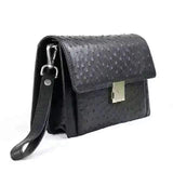 Genuine Ostrich Leather Foldover Clutch Bag/Travel Case Black For Men