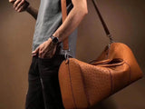 Genuine Ostrich Leather Oversize Gold Holdall Duffel Travel Bag