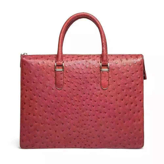Genuine Ostrich Skin Leather Red Large Tote Shoulder Bag