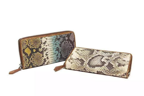 Genuine Python Leather Large Zip Around  Wallet For Women