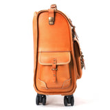 Genuine Vintage Vegetable Tanned Leather Check-In  Carry On Business Rolling Bag Rotate Universal Wheel 23 Inch Leather Business Trolley Bag