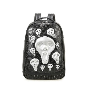 Halloween Backpack 3D Skull Ghost Doodle Morph Backpack Rivets Punk Laptop Computer Bag