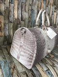 Himalaya White Genuine Crocodile Leather Travel Duffel Bag, Mens Gift Weekend Bag Overnight Sport Gym Carry on Luggage