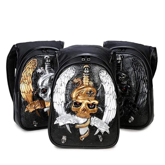 Hoody Hoodie  3D Phantom Ghost Skull Backpack Rivets Laptop Travelling Rucksack Bag with Hat