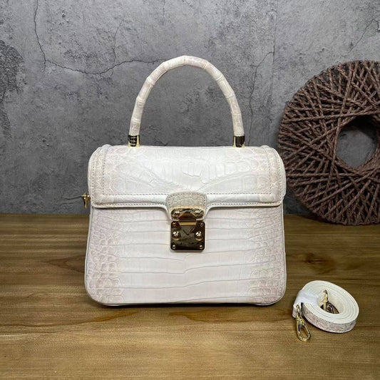 Himalaya White Crocodile Skin Leather Top Handle Bags