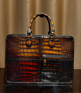 Men's Vintage Multi Color Crocodile Leather Briefcase With Carry on Duffel Bag Trolley Sleeve 38498