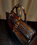 Men's Vintage Multi Color Crocodile Leather Briefcase With Carry on Duffel Bag Trolley Sleeve 38498