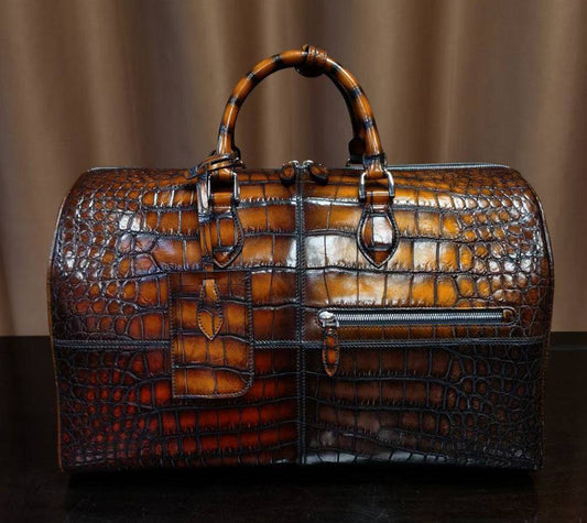 Unisex Vintage Multi Color Crocodile Leather Travel Duffel Bag