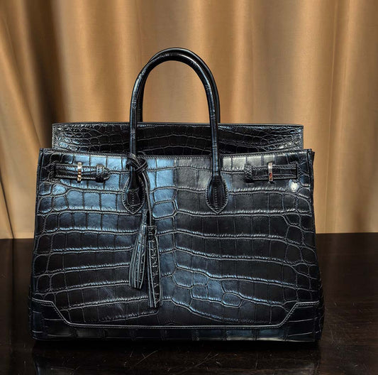 Unisex borsa da lavoro grande con manico superiore in pelle di coccodrillo