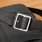 Men's Matt Crocodile Leather Messenger Cross Body Shoulder Bag Small