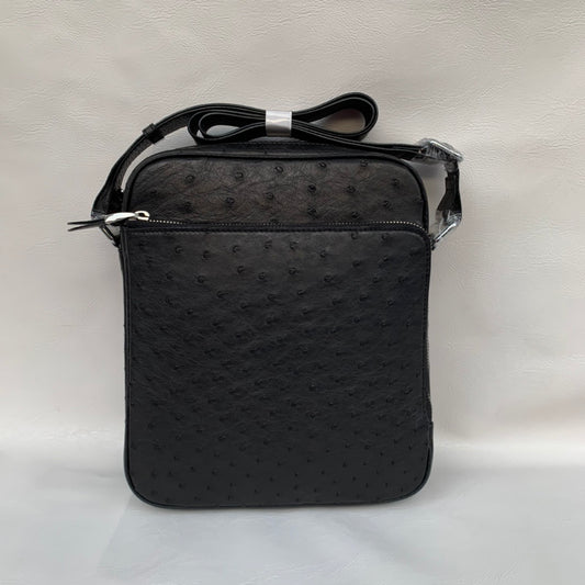 Men's Ostrich Skin Leather Cross Body Messenger Bag Large Volumn