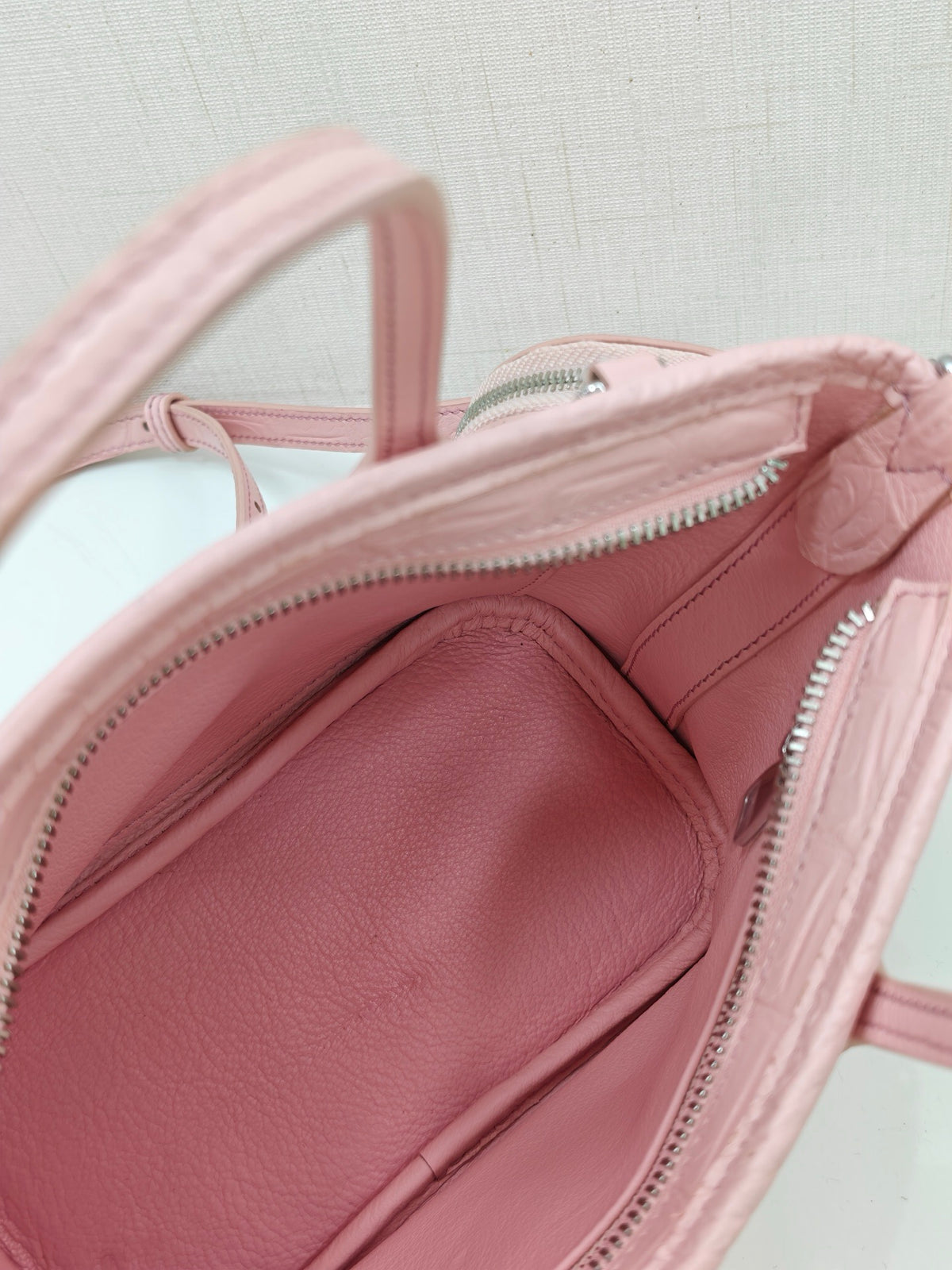 Women's Crocodile Leather Top Handle Bag With Small Round Pouch