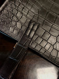 Unisex  Black Crocodile Leather Large Shopper Tote  Bag