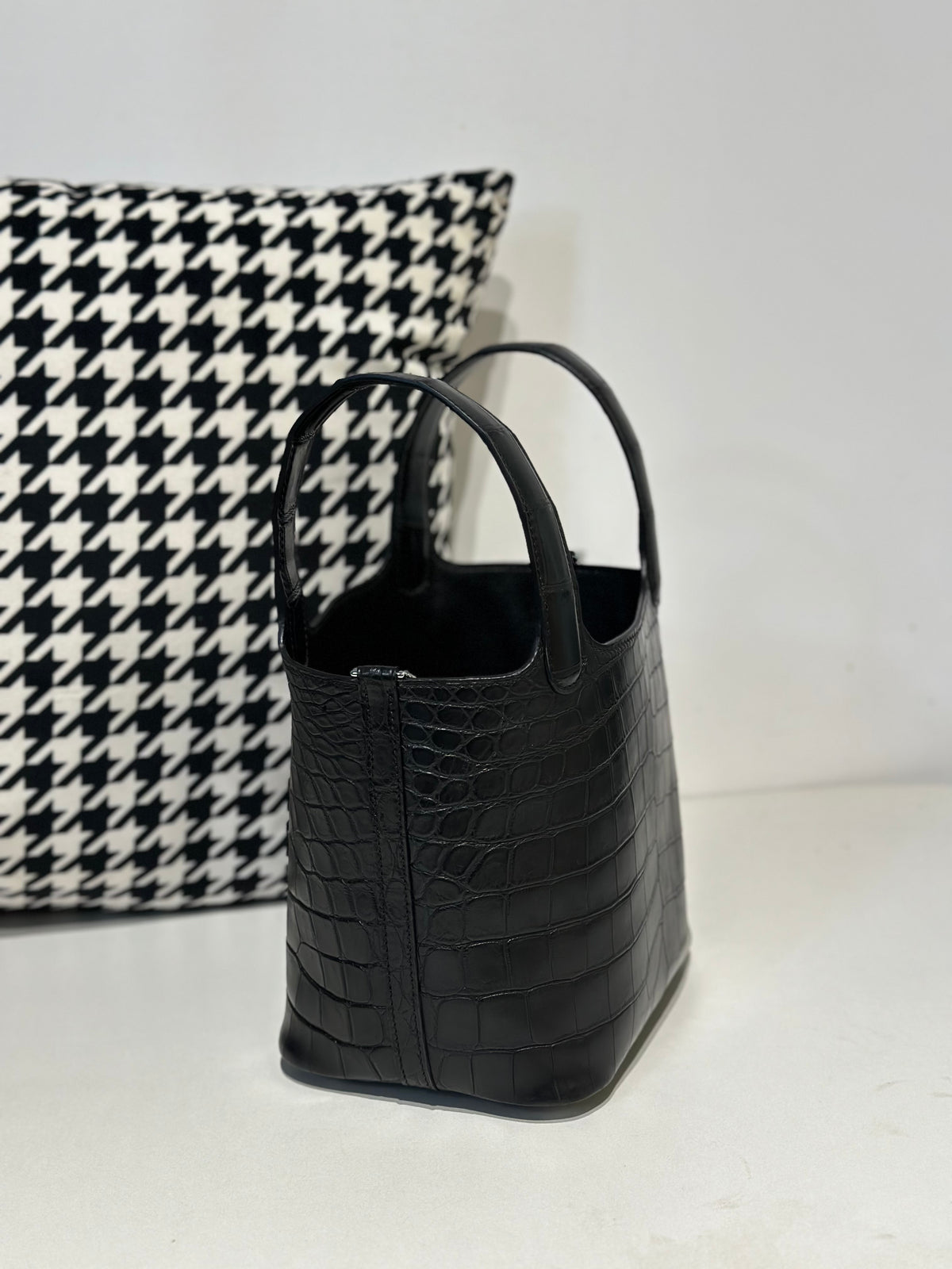 Women's Matt Genuine Crocodile Skin Leather Mini Handle Bag Black