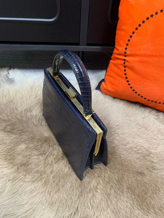 Crocodile Leather Evening Purse Top Handle Clutch Bag