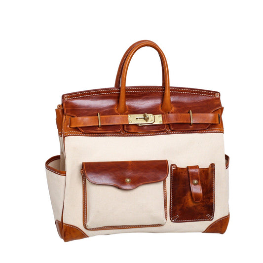 Preorder Womens Genuine Crocodile Skin Top Handle Canvas Bag Large