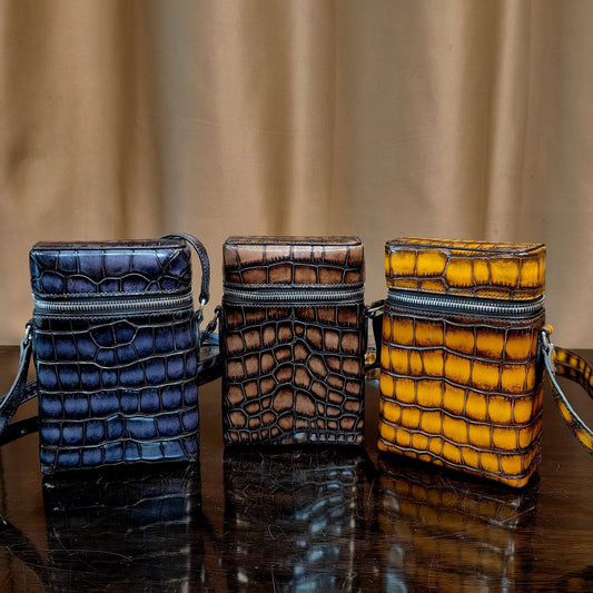 Borsa a scatola per fotocamera e telefono in vera pelle di coccodrillo
