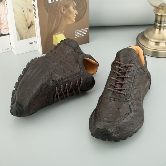 Ostrich Sneakers Men's Ostirch Leather Lace Up Sneakers Brown