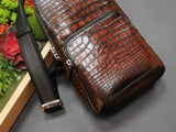 Vintage Brown Genuine Crocodile Skin Leather Chest  Sling Shoulder Bag
