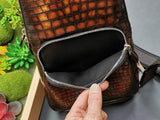 Vintage Brown Genuine Crocodile Skin Leather Chest  Sling Shoulder Bag