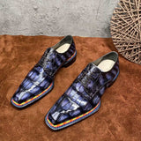 Men's  Crocodile Leather  Norwegian Stitching Lace Up Dress Shoes Vintage Grey
