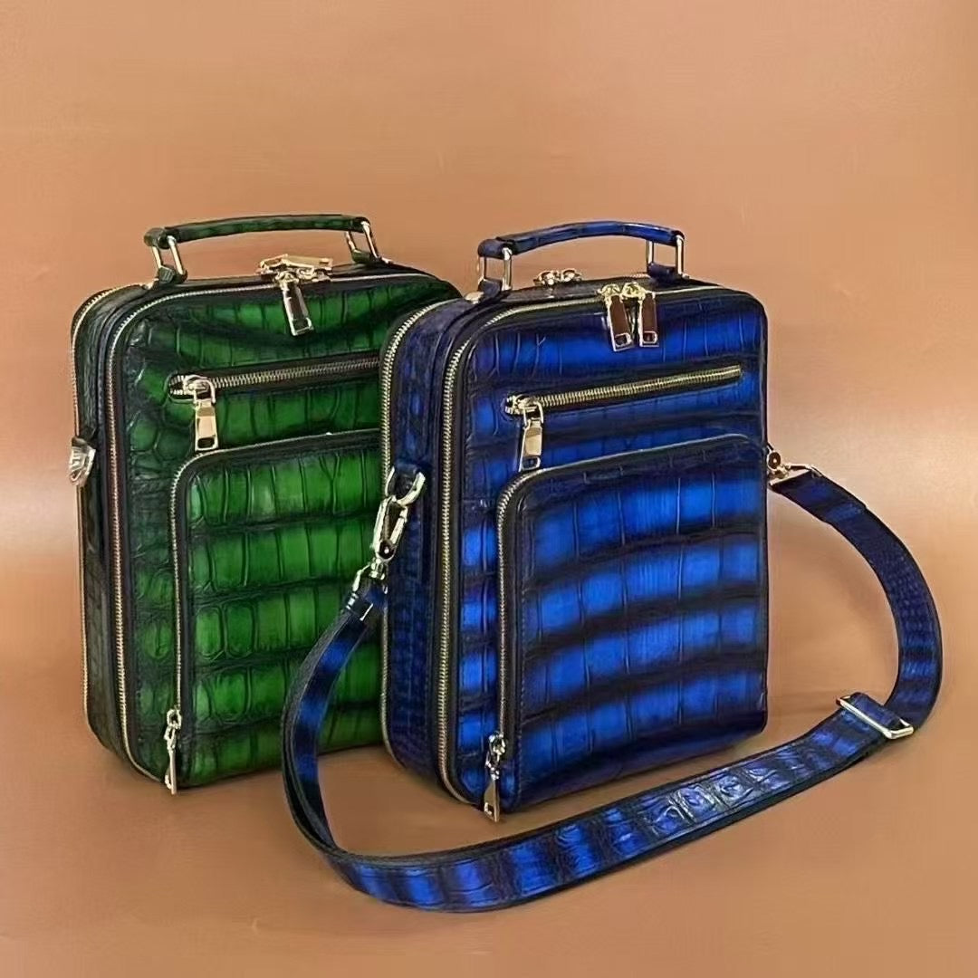 Vintage Crocodile Skin Leather Double Zip Briefcase
