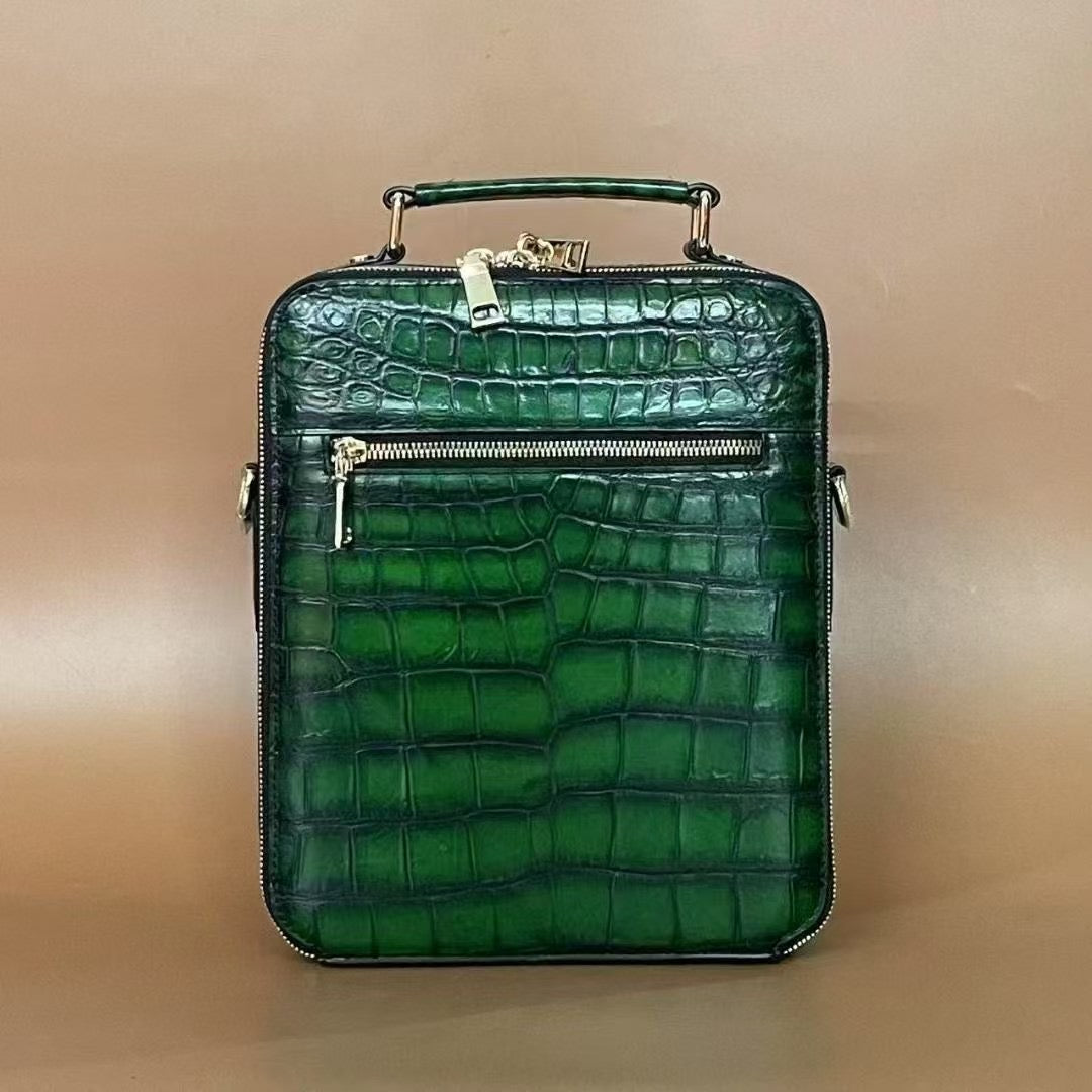 Vintage Crocodile Skin Leather Double Zip Briefcase
