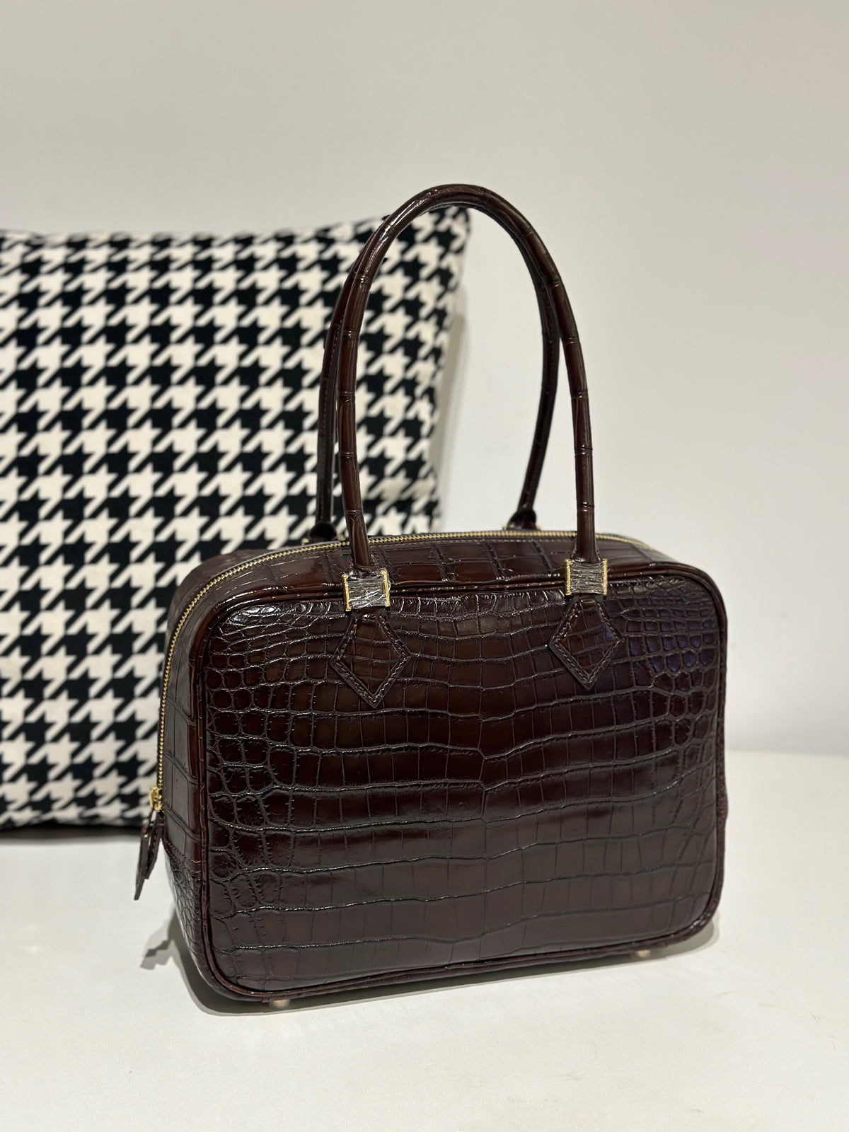 Womens Genuine Crocodile Skin Leathe Top Handle Tote Bag Brown