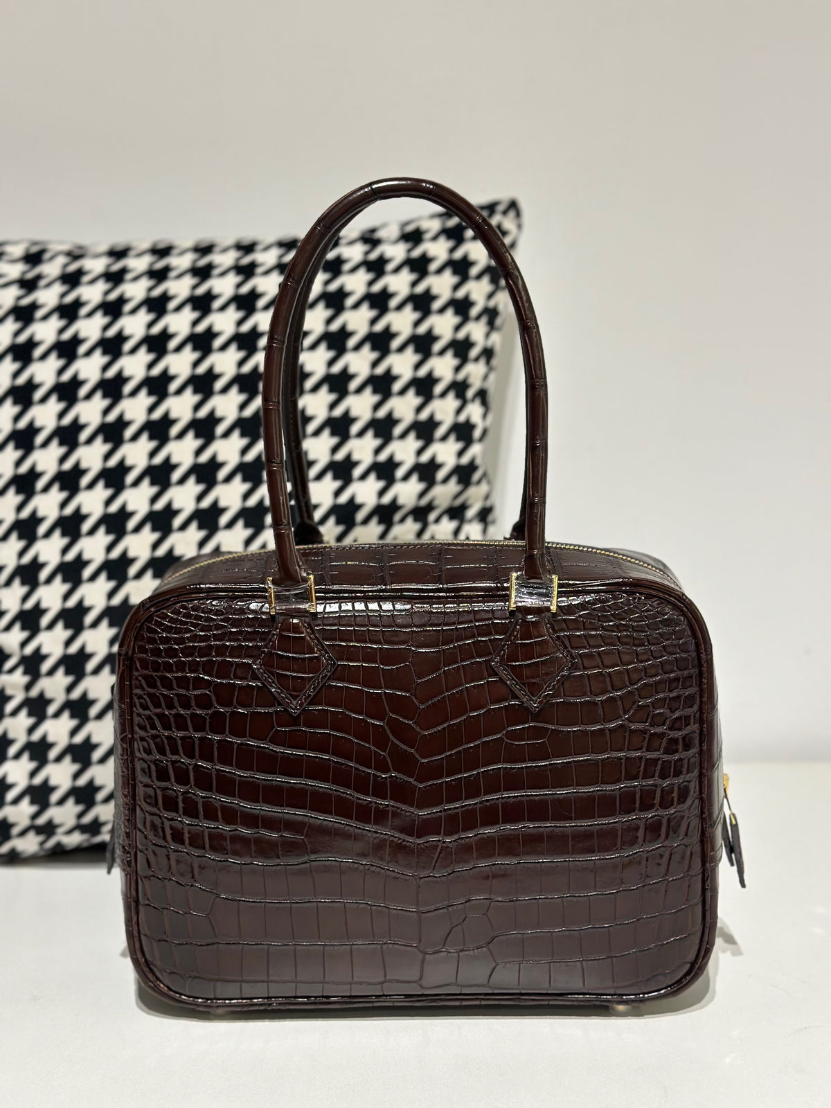 Womens Genuine Crocodile Skin Leathe Top Handle Tote Bag Brown