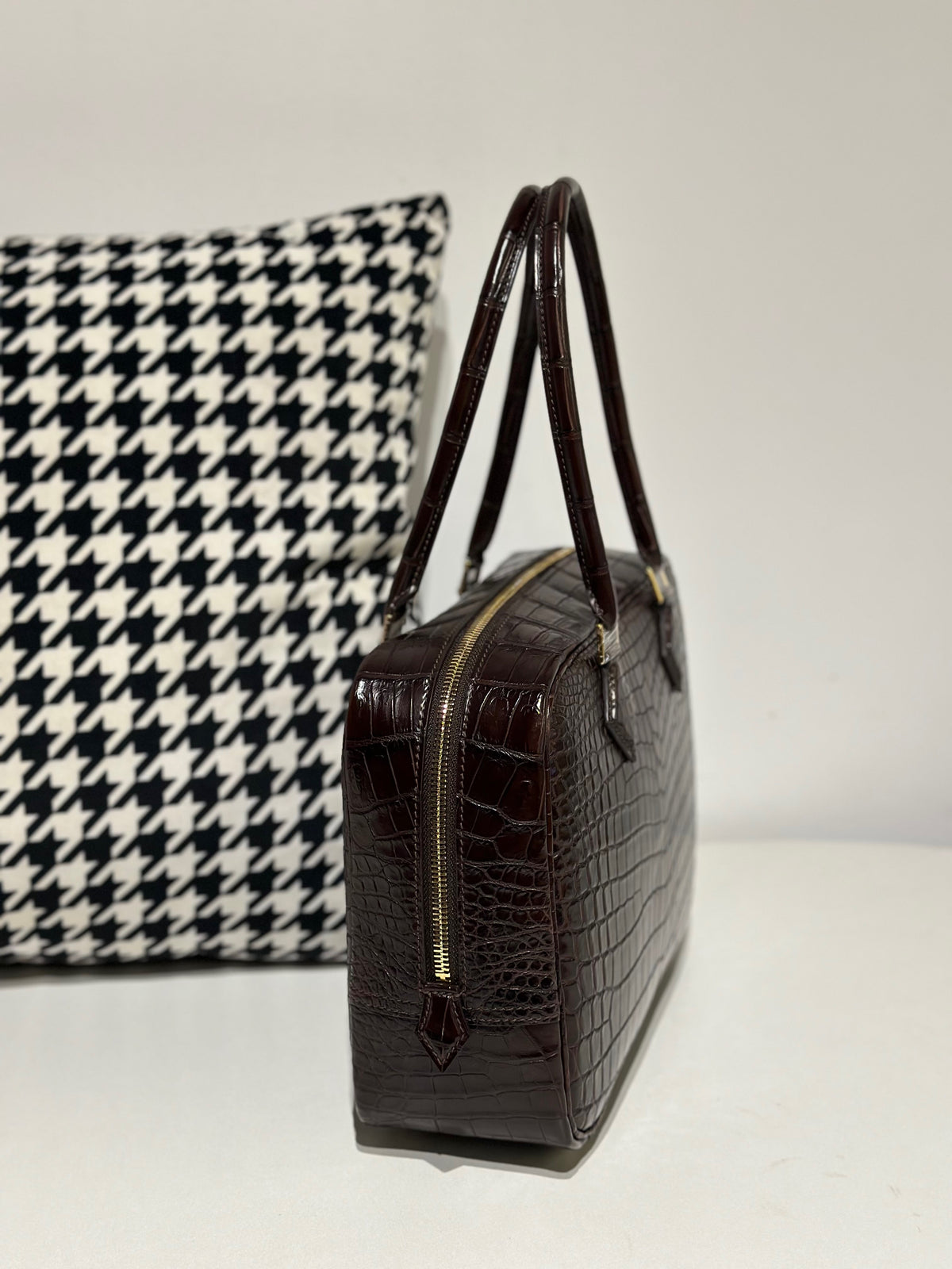 Womens Genuine Crocodile Skin Leathe Top Handle Tote Bag Brown